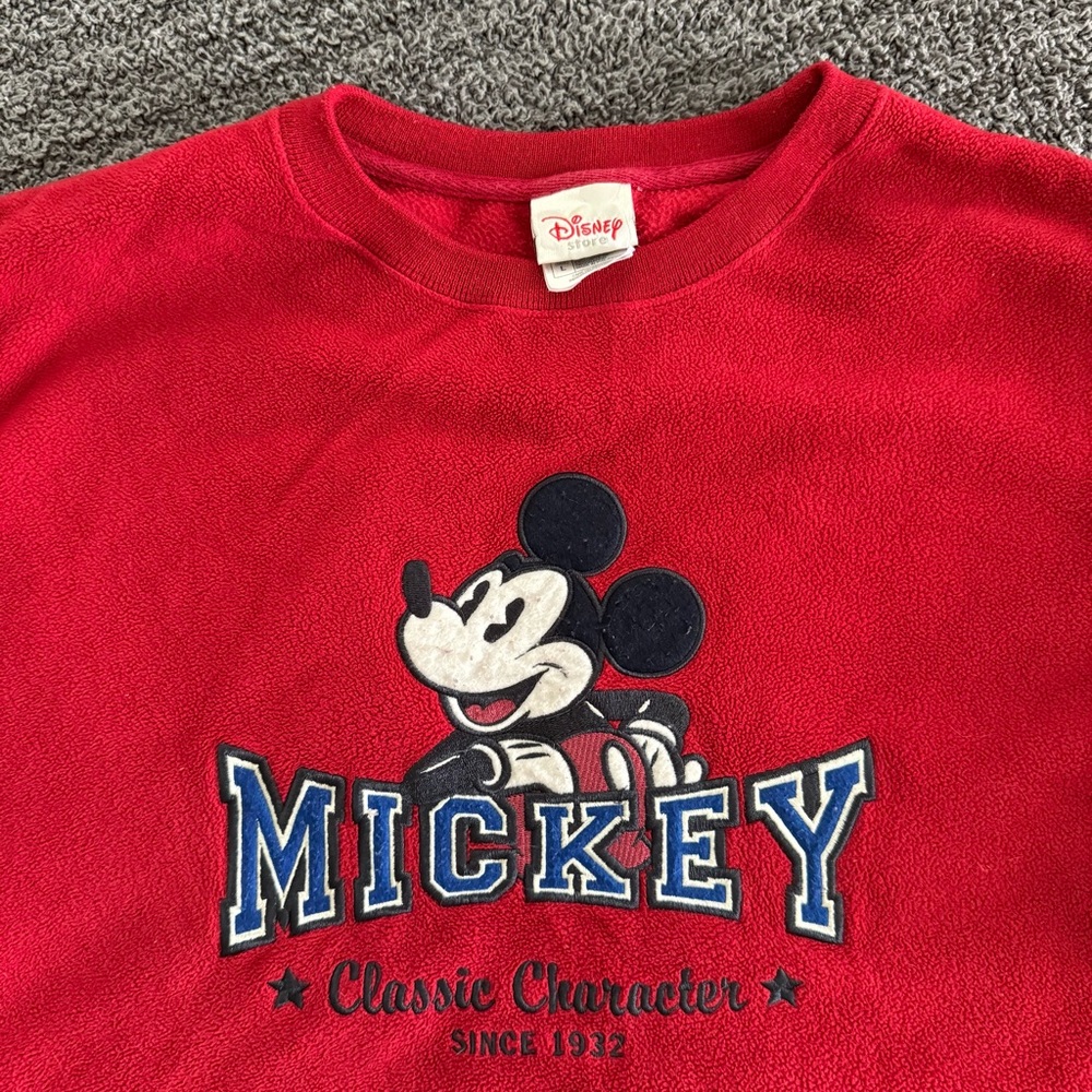 *Vintage 1990s Disney* Mickey Mouse Red Crewneck Sweatshirt L Fleece Rare piece!